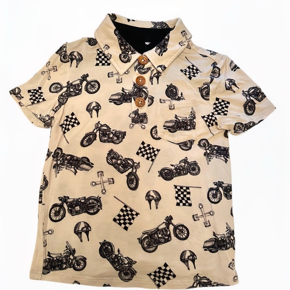 Posh Peanut Cream Motorcycle Print Polo